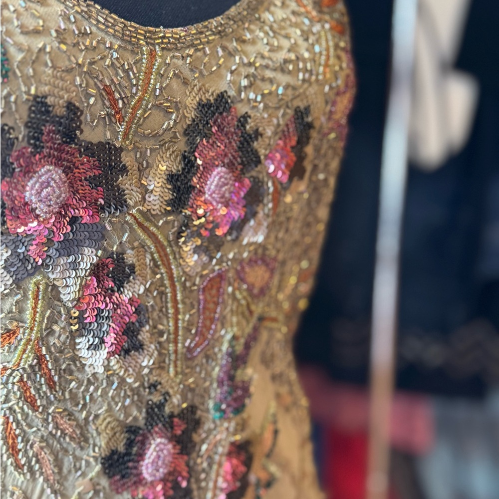 Olive Green Beaded Floral Maxi Dress - Picture 3 of 6